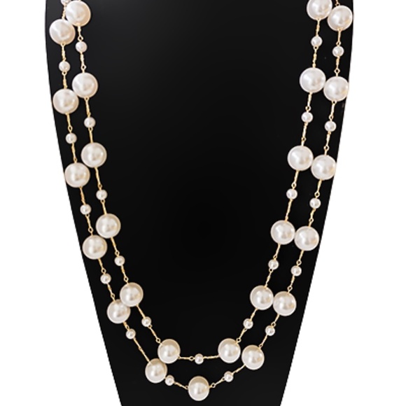 Double Chain Linked Pearl Necklace - Picture 1 of 1